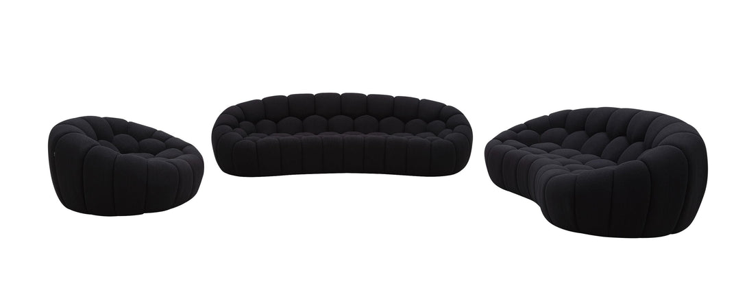 Divani Casa Yolonda - Modern Curved Black Fabric Sofa Set - Front View of Furniture on White Transparent Background