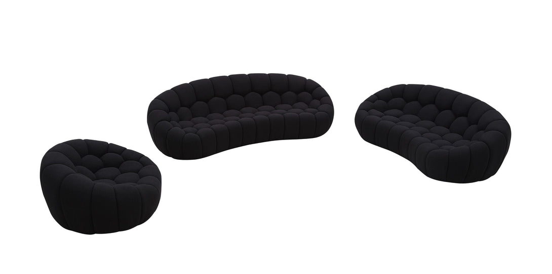 Divani Casa Yolonda - Modern Curved Black Fabric Sofa Set - Arial View of Furniture on White Transparent Background