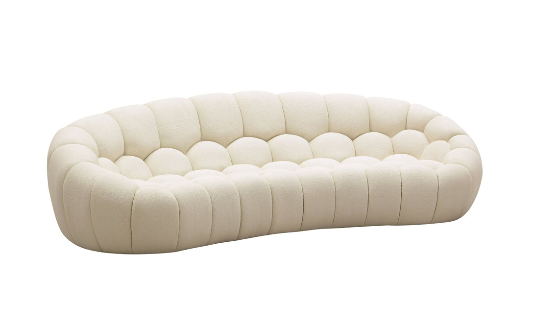 Divani Casa Yolonda - Modern Curved Off-White Fabric Sofa - Angled View of Sofa on White Transparent Background