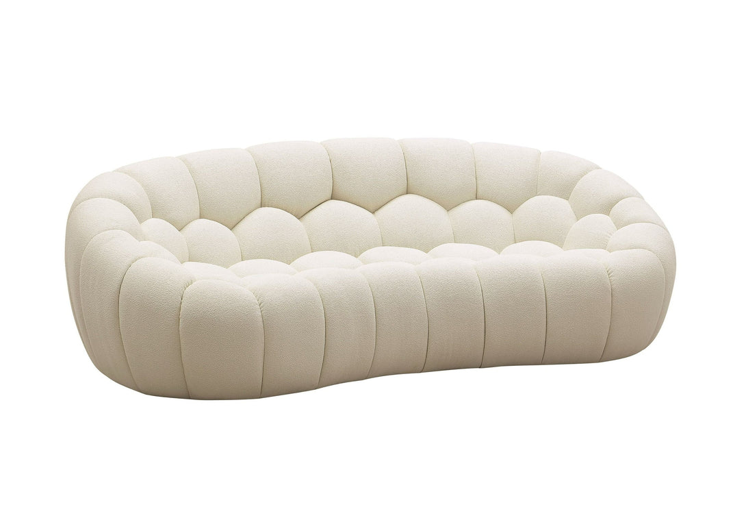 Divani Casa Yolonda - Modern Curved Off-White Fabric Loveseat - Angled Front View of Loveseat on White Transparent Background