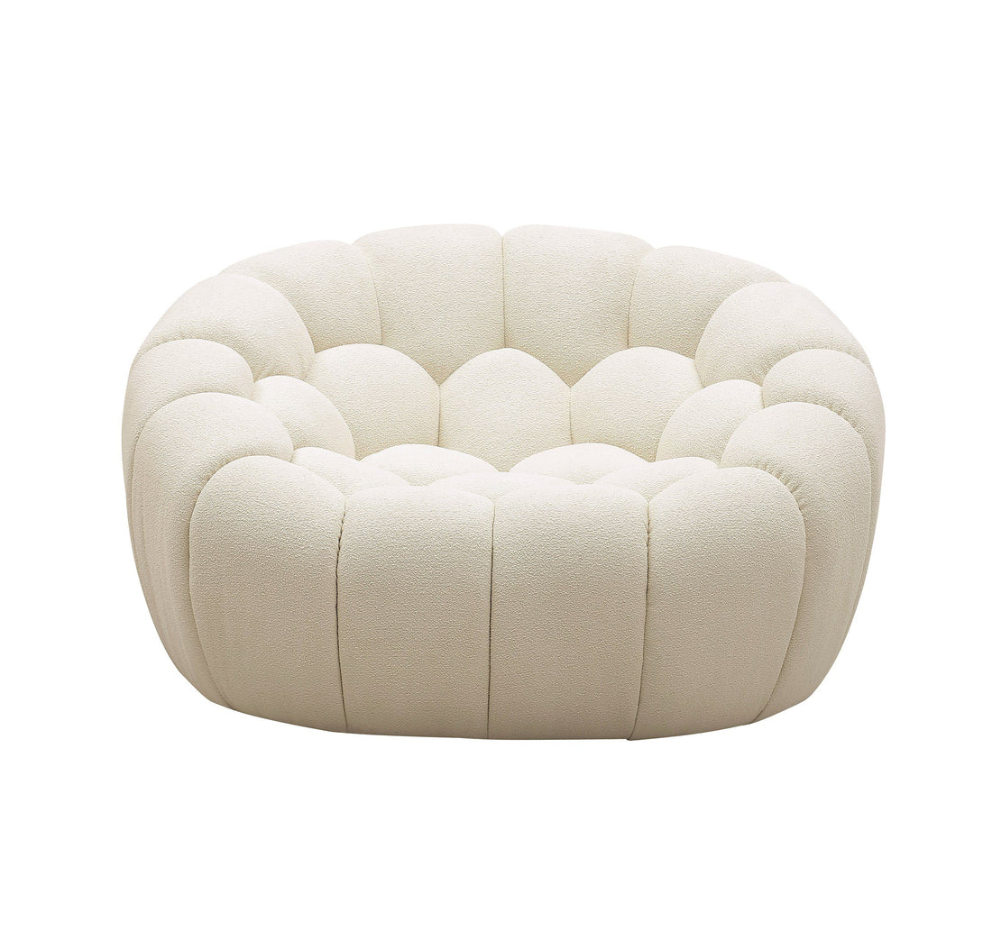 Divani Casa Yolonda - Modern Curved Off-White Fabric Chair - Front View of Chair on White Transparent Background