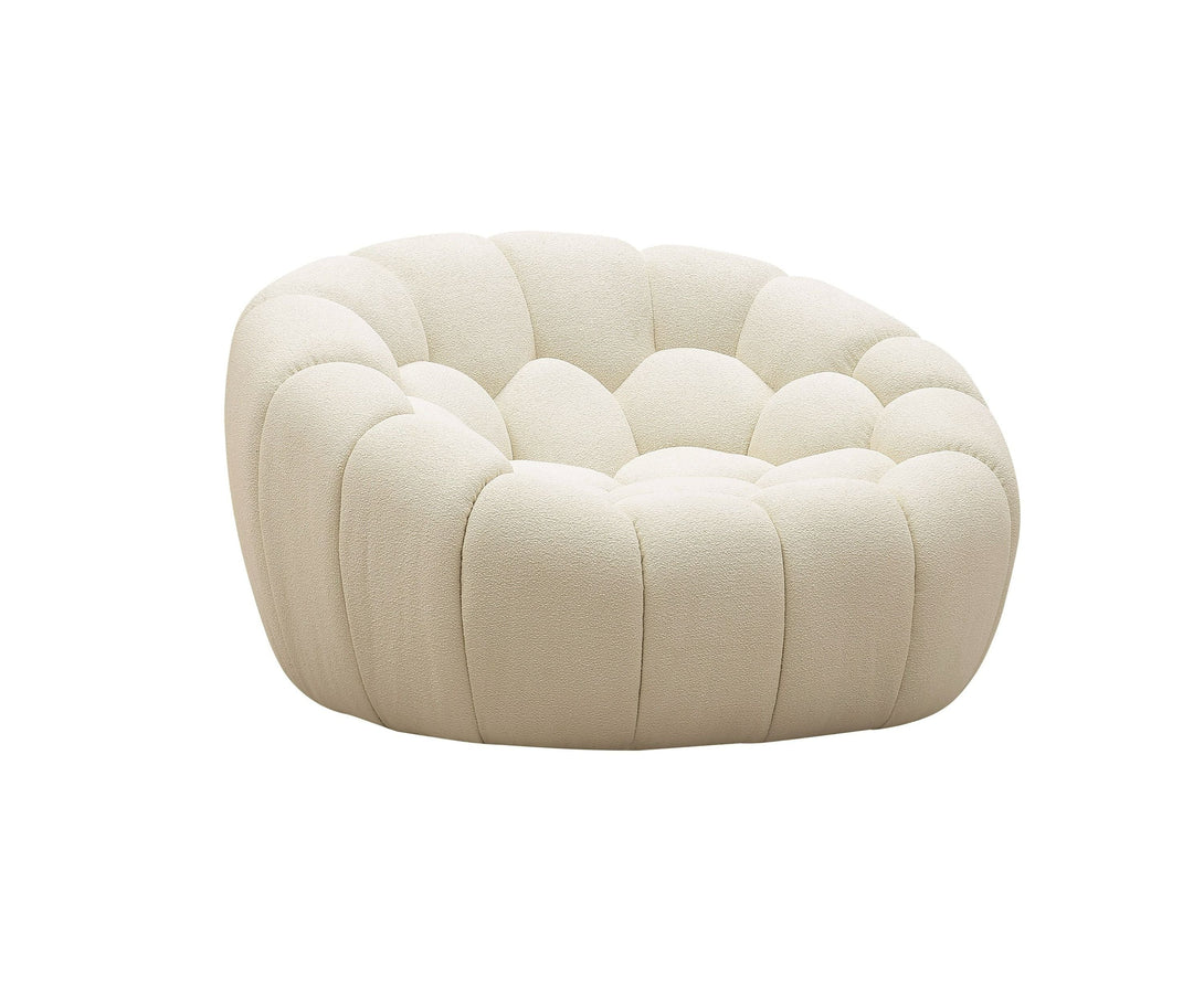 Divani Casa Yolonda - Modern Curved Off-White Fabric Chair - Angled Front View of Chair on White Transparent Background