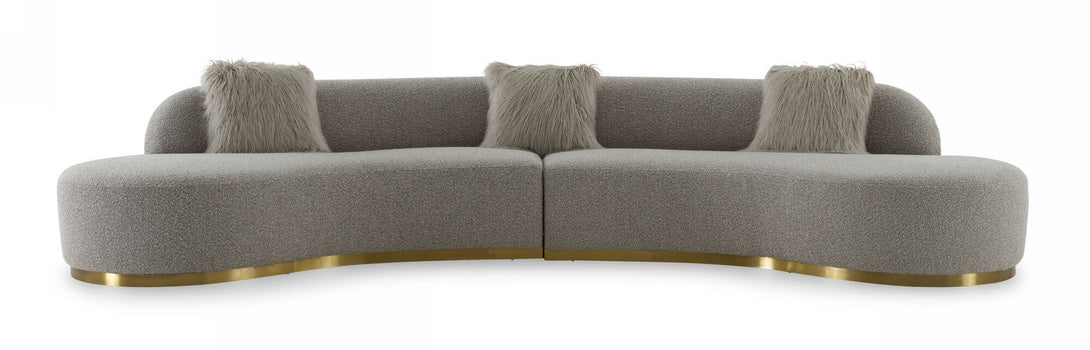 Divani Casa Frontier - Glam Grey Fabric Curved Sectional Sofa - View of the Front of the sectional upon a white transparent background