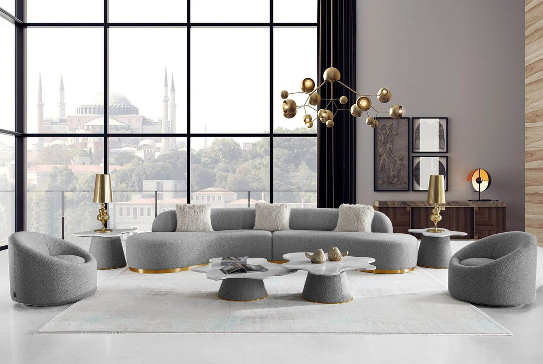 Divani Casa Frontier - Glam Grey Fabric Curved Sectional Sofa - View of the sectional in a demo room