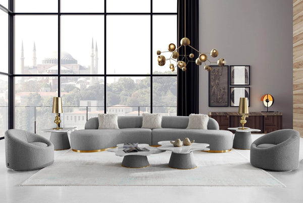 Divani Casa Frontier - Glam Grey Fabric Curved Sectional Sofa - View of the sectional in a demo room
