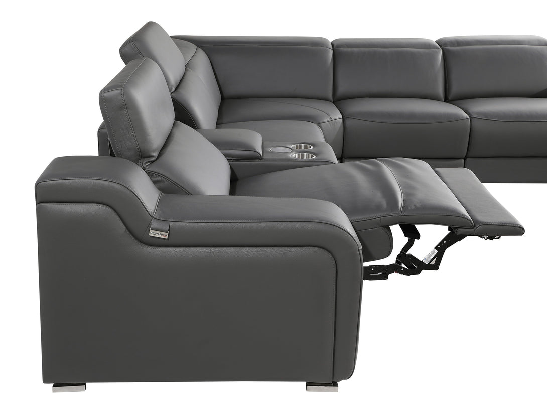 Divanitalia 1116 Modular Sectional in Dark Grey with Power Recliners - View of Recliner Fully-Reclined