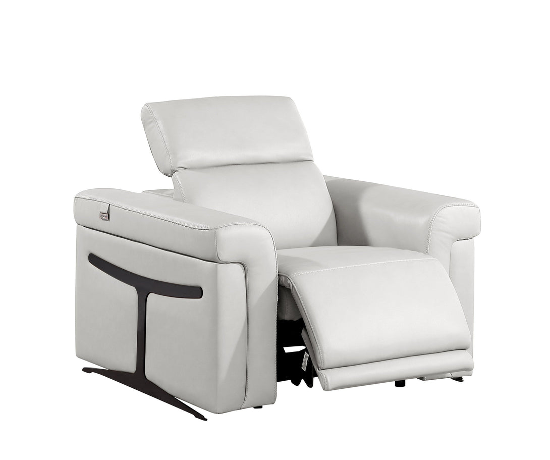 Divanitalia 1126 Power Reclining Chair in Light Grey Italian Leather - Reclined