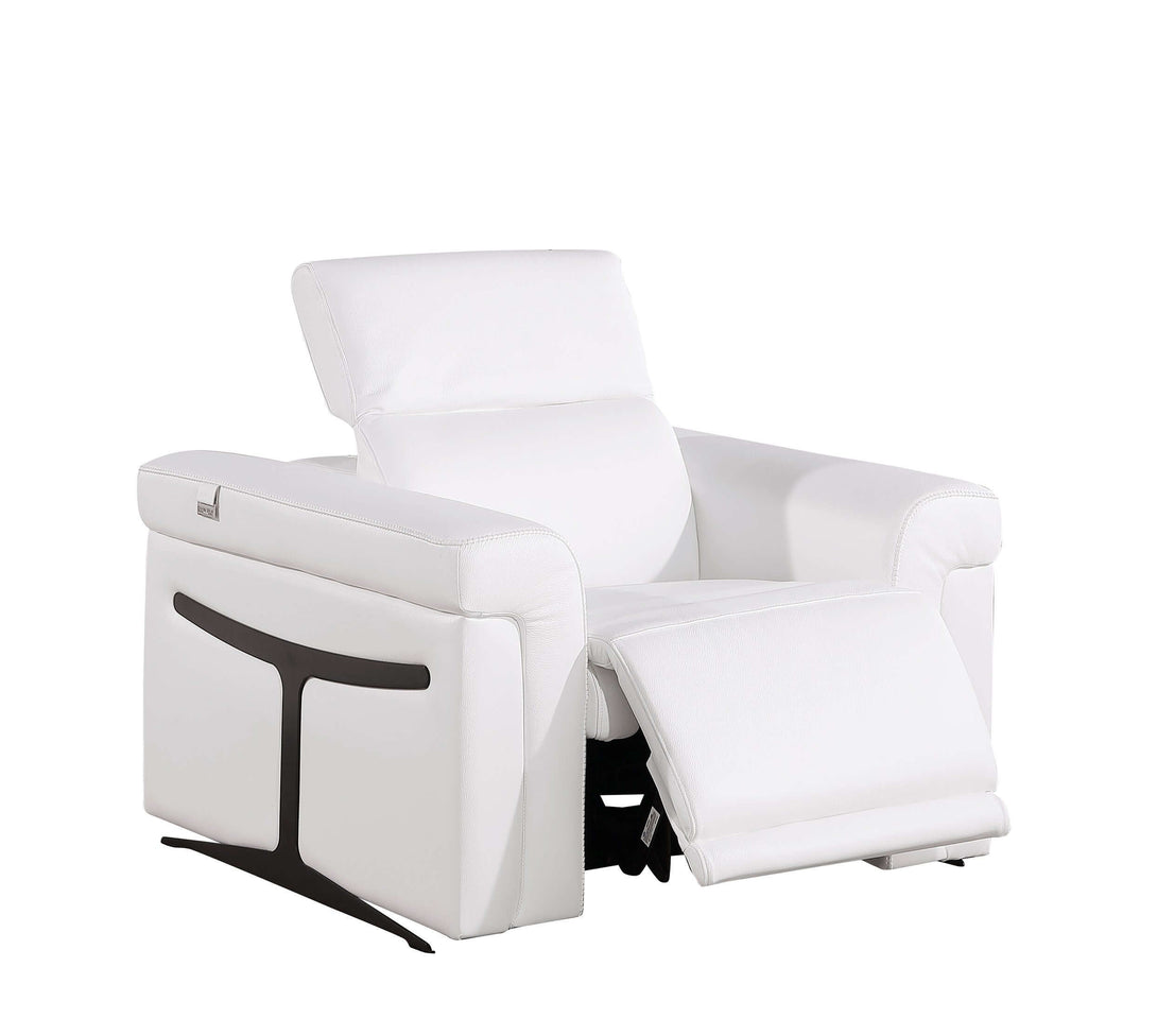 Divanitalia 1126 Power Reclining Chair in White Italian Leather - Front View with Recliner Reclined