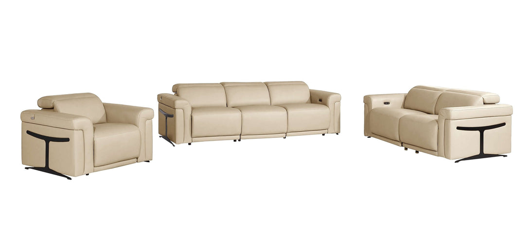 Divanitalia 1126 Power Reclining Living Room Set in Beige Italian Leather - Front View