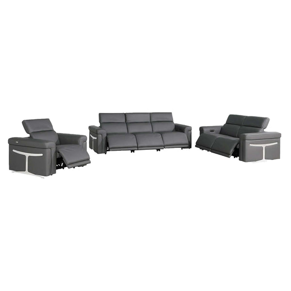 Divanitalia 1126 Power Reclining Living Room Set in Dark Grey Italian Leather