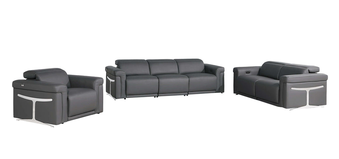 Divanitalia 1126 Power Reclining Living Room Set in Dark Grey Italian Leather - Front View
