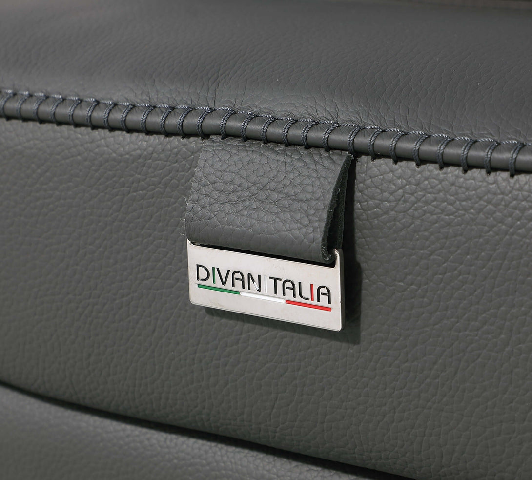 Divanitalia 1126 Power Reclining Loveseat, Sofa and Loveseat in Dark Grey Italian - View of Leather Stitching
