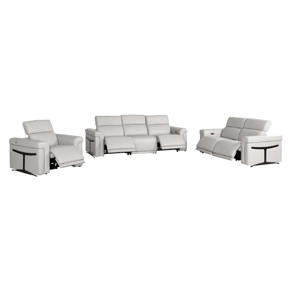 Divanitalia 1126 Power Reclining Living Room Set in Light Gray Italian Leather