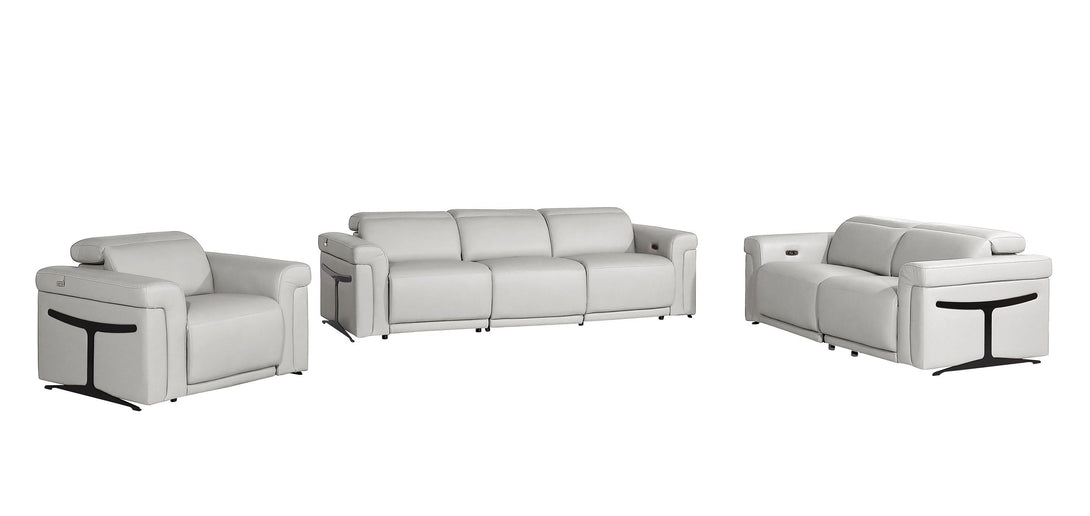 Divanitalia 1126 Power Reclining Living Room Set in Light Grey Italian Leather - Front View