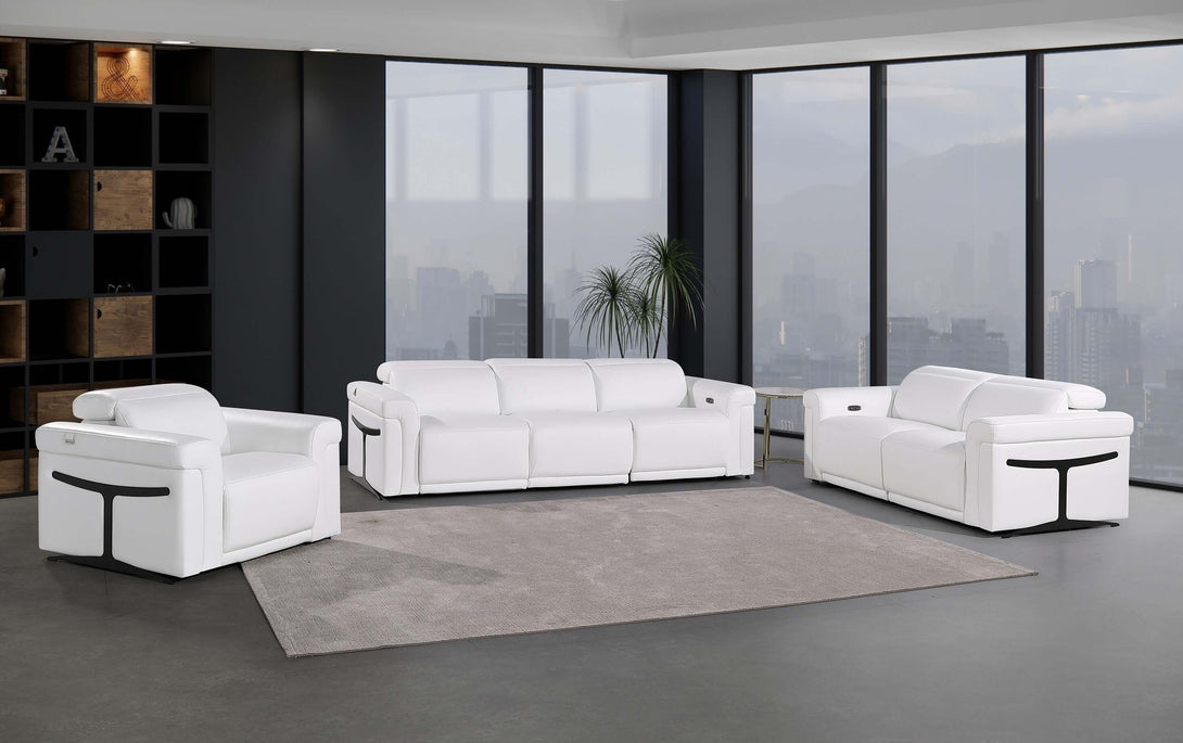 Divanitalia 1126 Power Reclining Living Room Set in White Italian Leather - View of Furniture in Staged Demo Room
