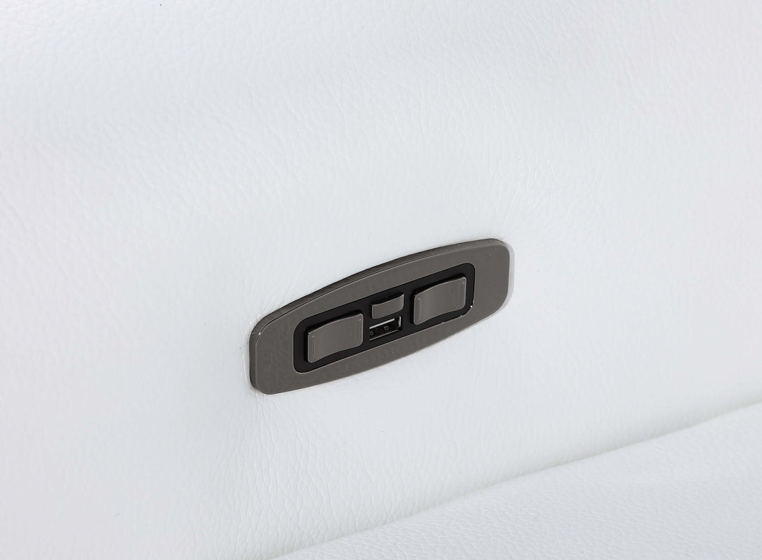 Divanitalia 1126 Power Reclining Loveseat, Sofa and Chair in White Italian Leather - View of Power Recliner Control Operator Buttons