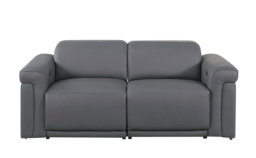 Divanitalia 1126 Power Reclining Loveseat in Dark Grey Italian Leather - View of Front
