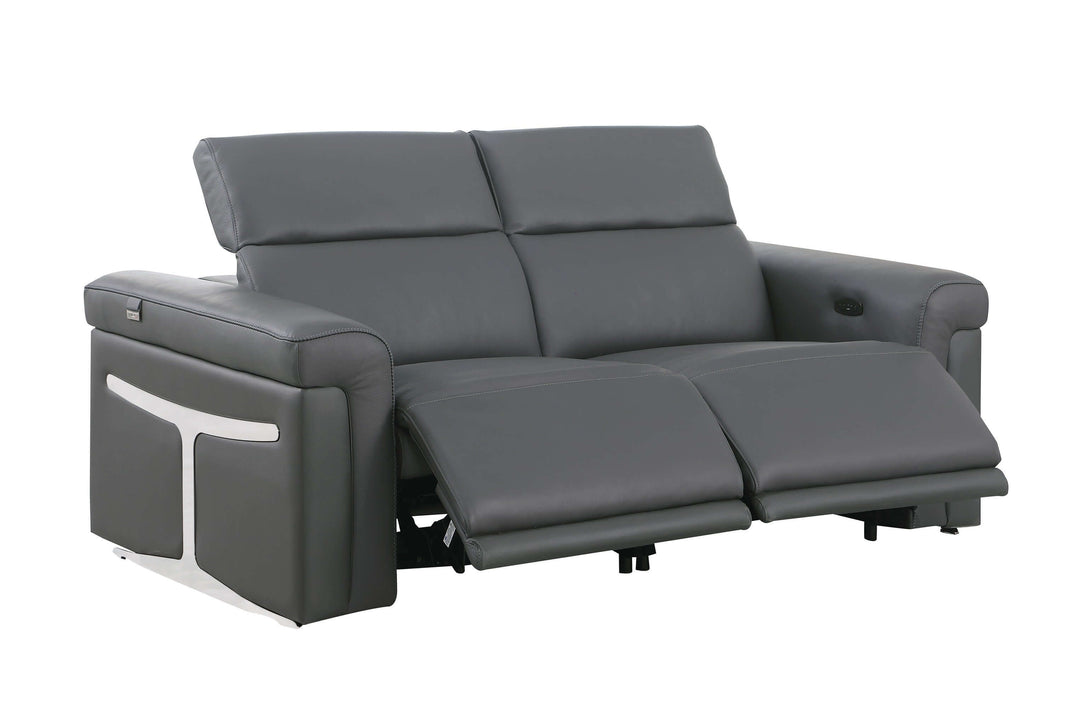Divanitalia 1126 Power Reclining Loveseat in Dark Grey Italian Leather - Recliners Extended