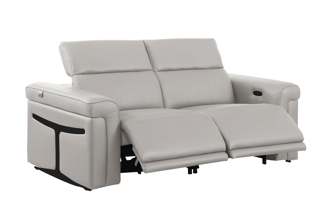 Divanitalia 1126 Power Reclining Loveseat in Light Grey Italian Leather -  Recliners Reclined