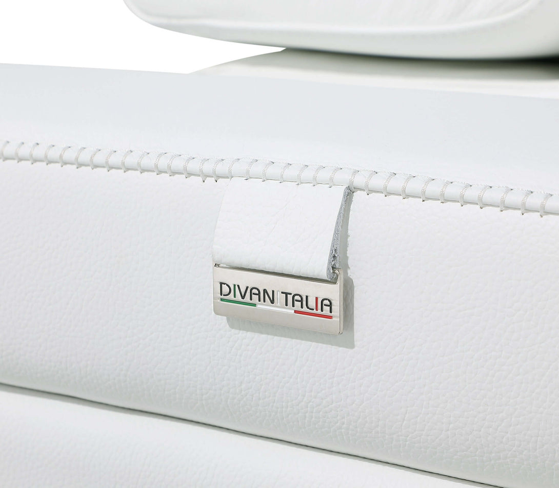 Divanitalia 1126 Power Reclining Loveseat, Sofa and Chair in White Italian Leather - View of Leather Stitching