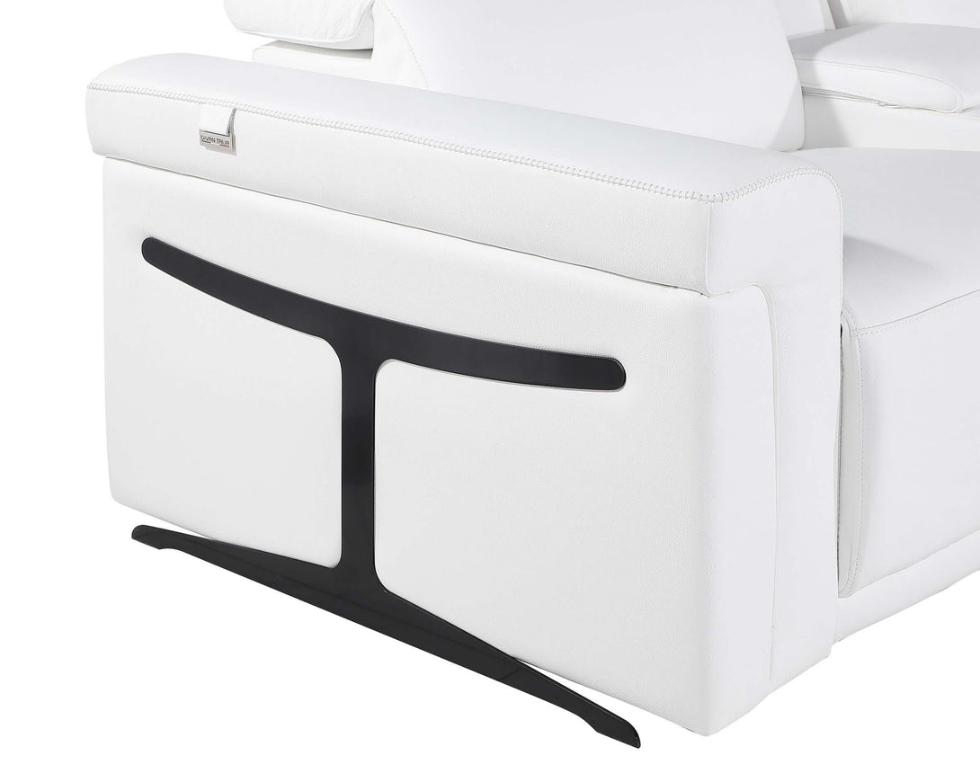 Divanitalia 1126 Power Reclining Loveseat, Sofa and Chair in White Italian Leather - Steel Support Bar and Feet