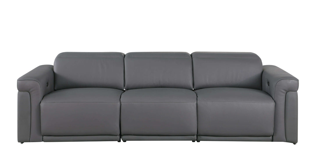 Divanitalia 1126 Power Reclining Sofa in Dark Grey Italian Leather - Front View