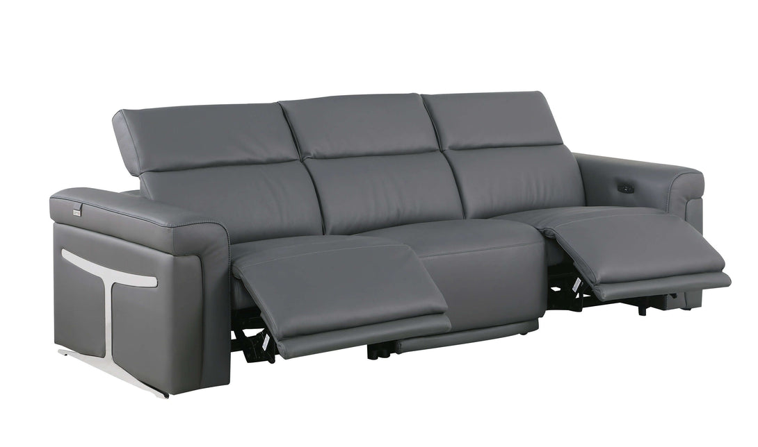 Divanitalia 1126 Power Reclining Sofa in Dark Grey Italian Leather - Recliners Extended
