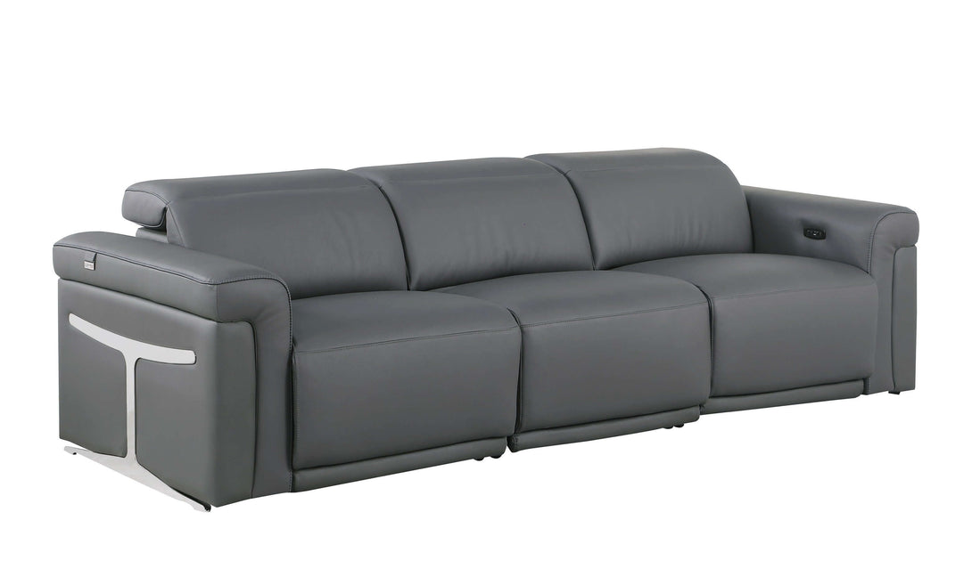 Divanitalia 1126 Power Reclining Sofa in Dark Grey Italian Leather - View of Left Side