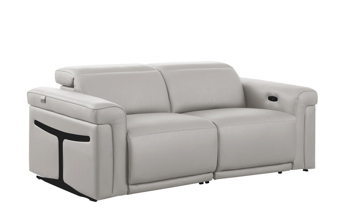 Divanitalia 1126 Power Reclining Loveseat in Light Grey Italian Leather - View of Left Side