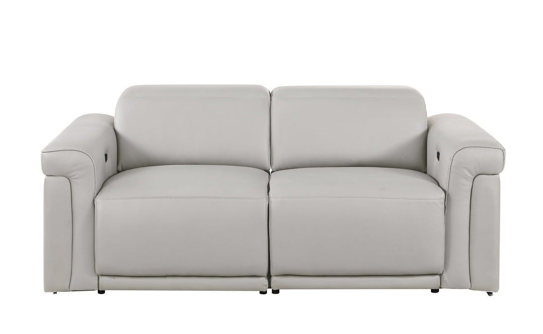Divanitalia 1126 Power Reclining Loveseat in Light Grey Italian Leather - Front View