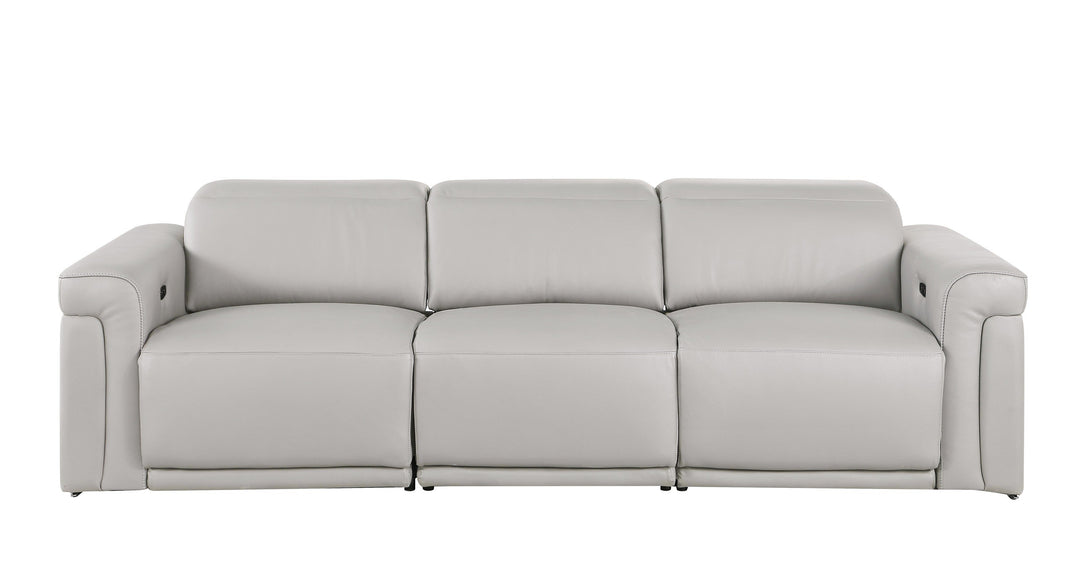 Divanitalia 1126 Power Reclining Sofa in Light Grey Italian Leather - Front View