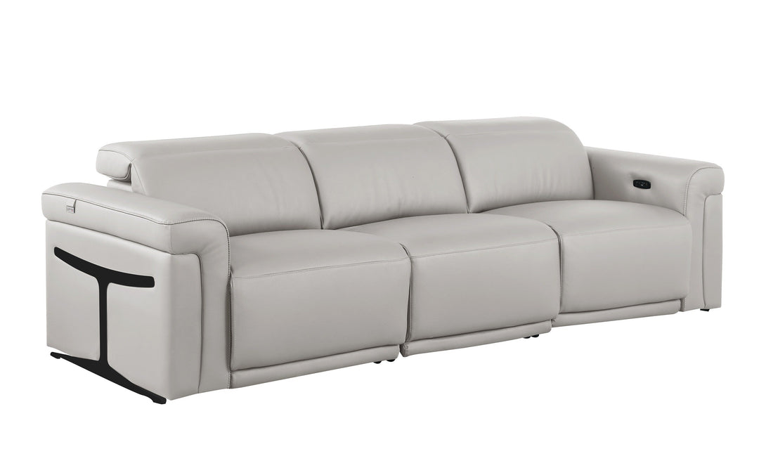 Divanitalia 1126 Power Reclining Sofa in Light Grey Italian Leather - View of Left Side