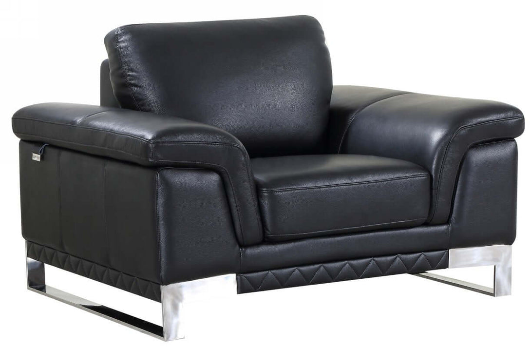 Divanitalia 411 Living Chair in Black Italian Leather - Front View