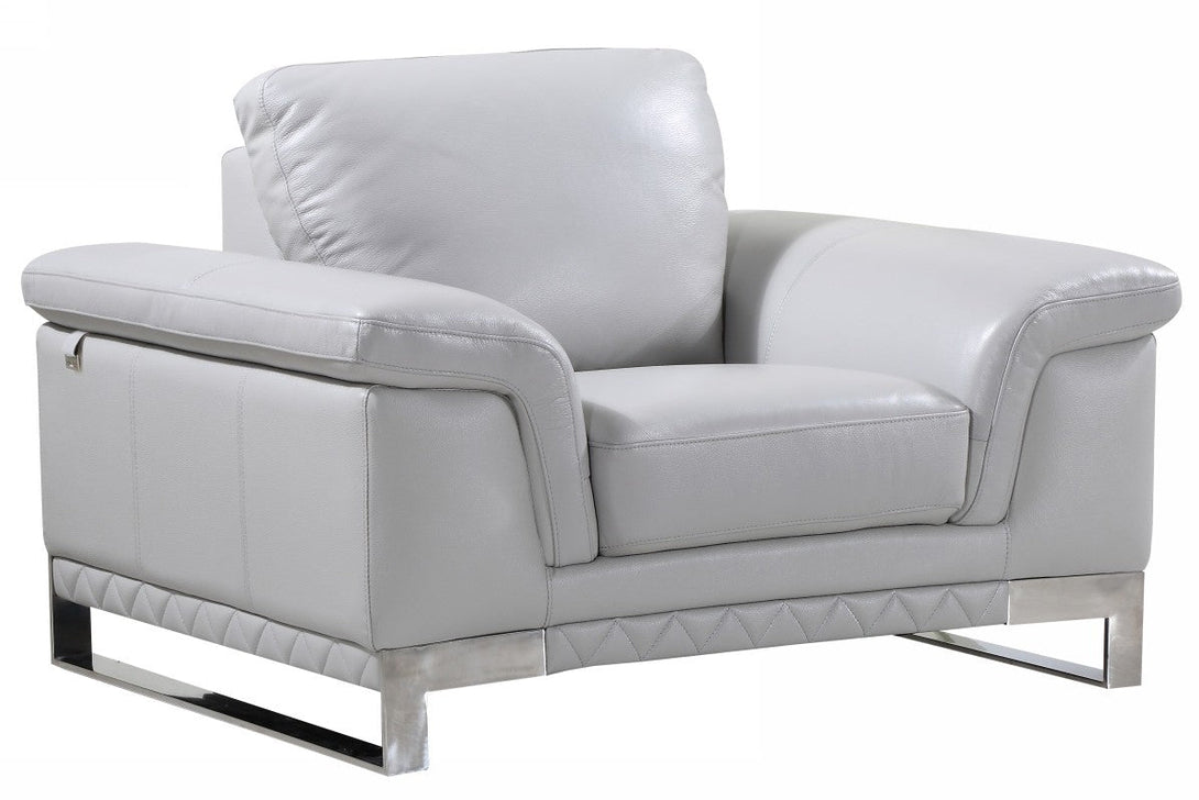 Divanitalia 411 Chair in Light Grey Italian Leather - Angled View of Front