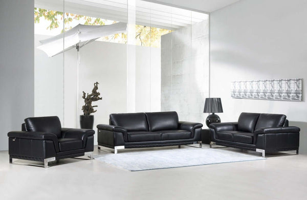 Divanitalia 411 Living Room Set in Black Italian Leather