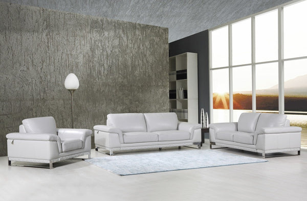 Divanitalia 411 Living Room Set in Light Grey Italian Leather - Featured Photo