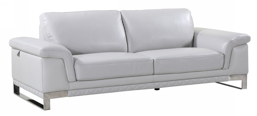 Divanitalia 411 Sofa in Light Grey Italian Leather - Angled View of Front