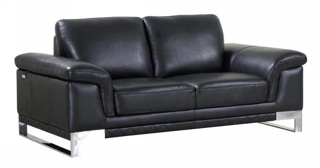 Divanitalia 411 Living Loveseat in Black Italian Leather - Front View