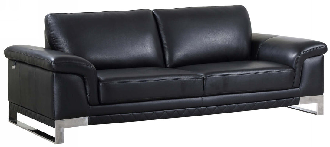 Divanitalia 411 Living Sofa in Black Italian Leather - Front View