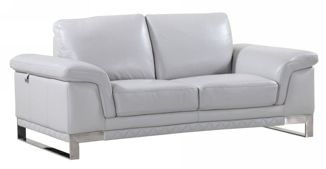 Divanitalia 411 Loveseat in Light Grey Italian Leather - Angled View of Front