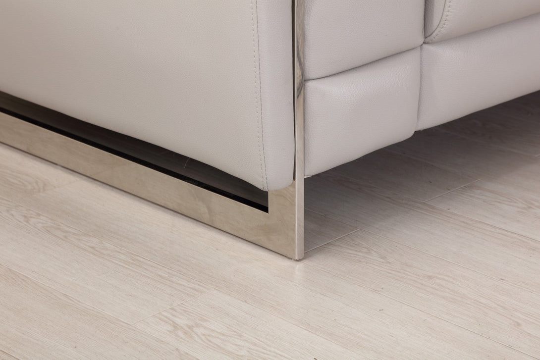 Divanitalia 636 Sofa in Light Gray Leather - Close-up View Stainless Steel Furniture Feet