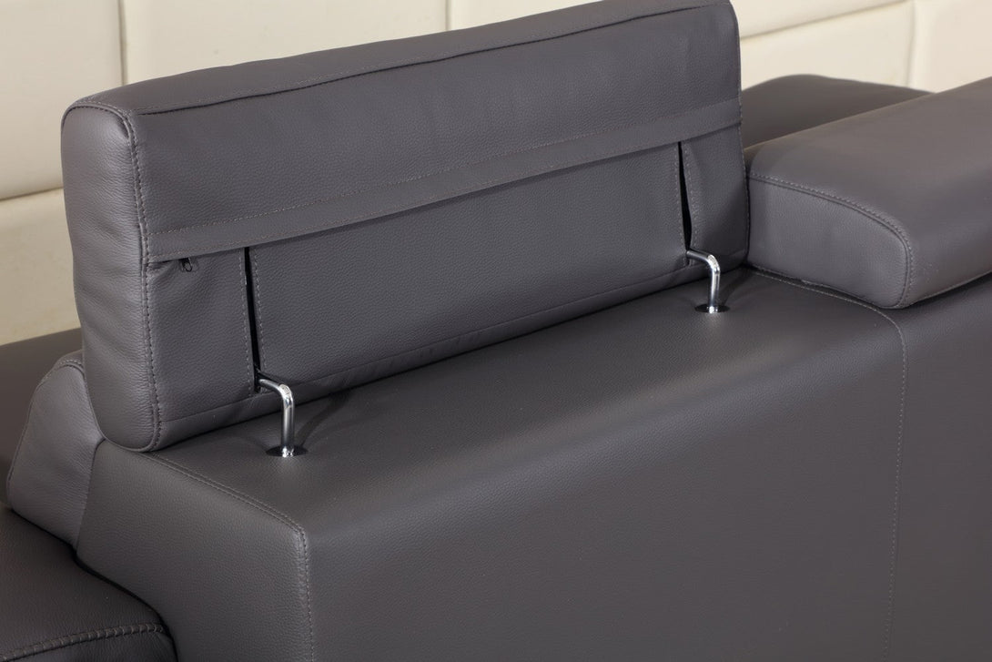 Divanitalia 636 Sofa in Dark Gray Leather - Close-up View Adjustable Headrests