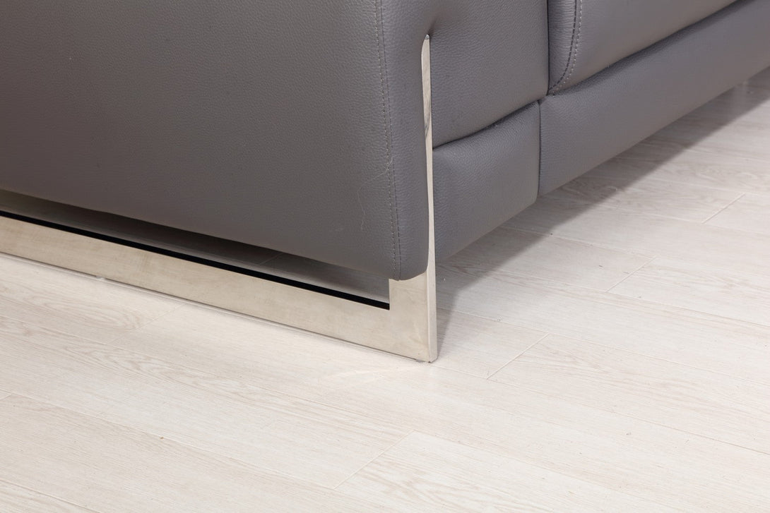 Divanitalia 636 Sofa in Dark Gray Leather - Close-up View Stainless Steel Furniture Feet