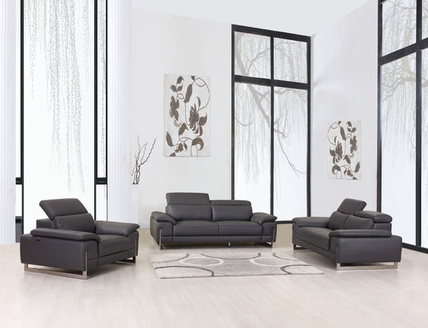 Divanitalia 636 Living Room Set in Dark Gray Leather - Featured Photo