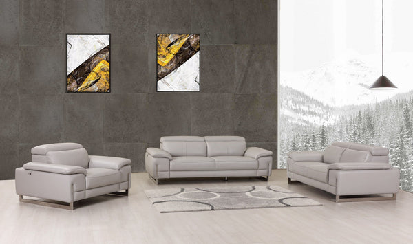 Divanitalia 636 Living Room Set in Light Gray Leather - Featured Photo