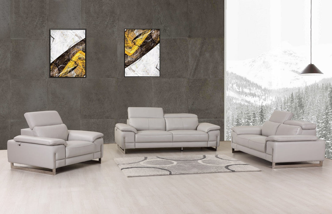 Divanitalia 636 Living Room Setin Light Gray Leather - View of Furniture Set in a Modern Demo Room