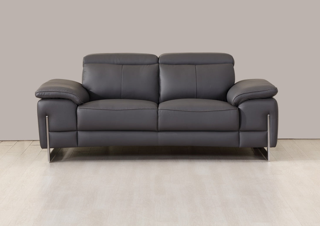 Divanitalia 636 Loveseat in Dark Gray Leather - View of Front of Loveseat