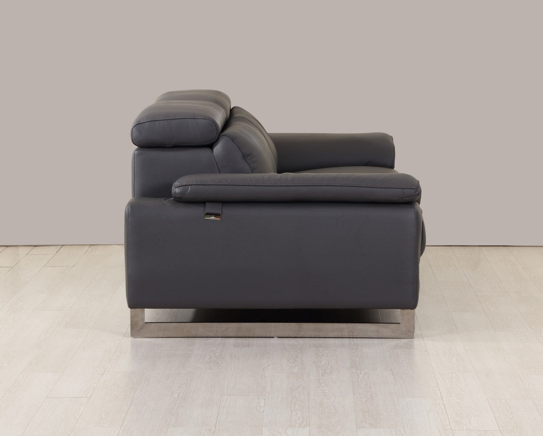 Divanitalia 636 Sofa in Dark Gray Leather - Angled Front View of Sofa