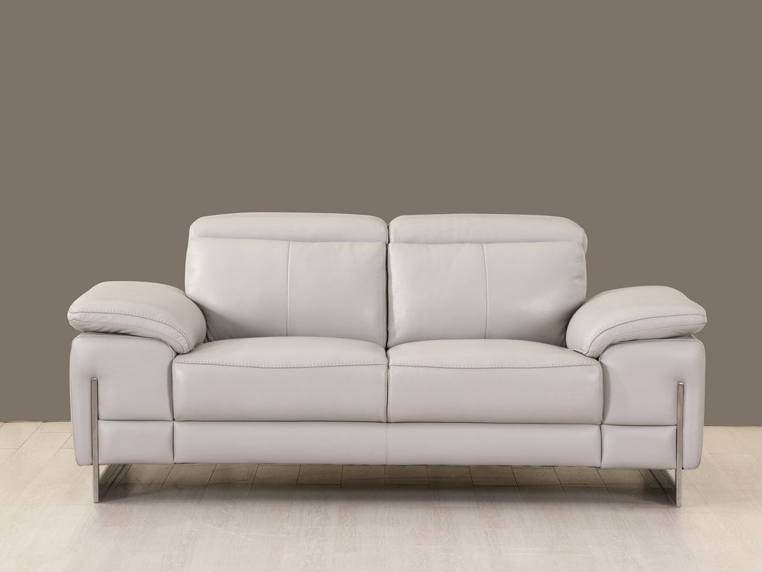 Divanitalia 636 Loveseat in Light Gray Leather - View of Front of Loveseat