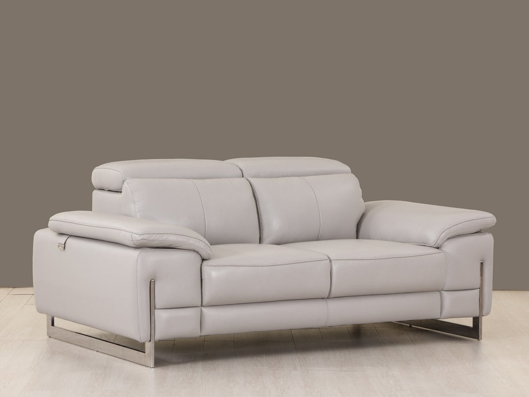 Divanitalia 636 Loveseat in Light Gray Leather - Angled View of Front of Loveseat